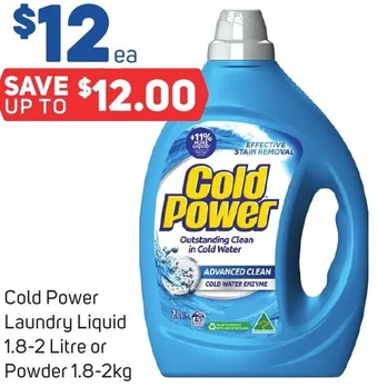 Cold Power Laundry Liquid 1.8-2 Litre or Powder 1.8-2kg