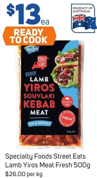 Foodland Specialty Foods Street Eats Lamb Yiros Meat Fresh 500g offer