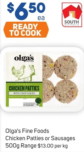 Foodland Olga's Fine Foods Chicken Patties or Sausages 500g Range offer