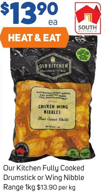 Foodland Our Kitchen Fully Cooked Drumstick or Wing Nibble Range 1kg offer