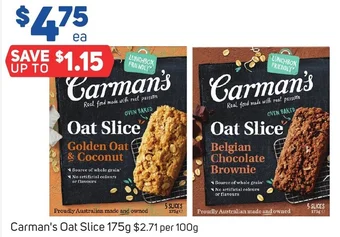 Foodland Carman's Oat Slice 175g offer