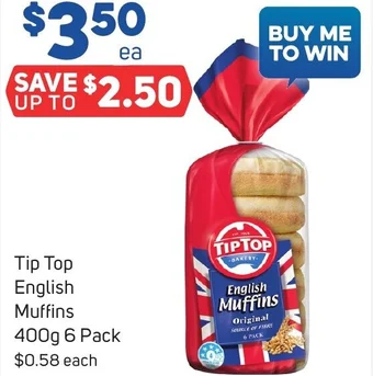 Foodland Tip Top English Muffins 400g 6 Pack offer