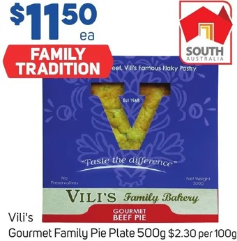 Foodland Vili's Gourmet Family Pie Plate 500g offer