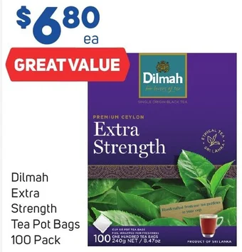 Foodland Dilmah Extra Strength Tea Pot Bags 100 Pack offer