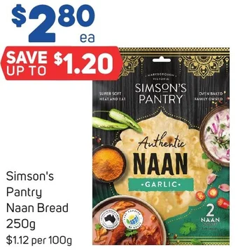 Foodland Simson's Pantry Naan Bread 250g offer