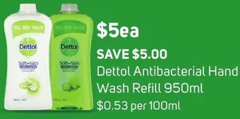 Foodland Dettol Antibacterial Hand Wash Refill 950ml offer