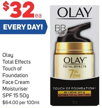Olay Total Effects Touch of Foundation Face Cream Moisturiser SPF 15 50g