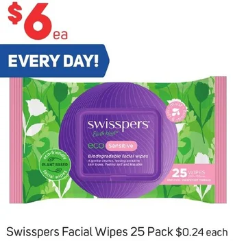 Foodland Swisspers Facial Wipes 25 Pack offer