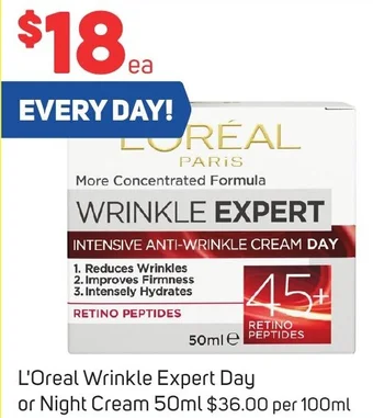 Foodland L'Oreal Wrinkle Expert Day or Night Cream 50ml offer