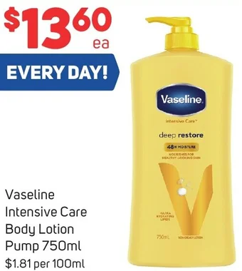 Foodland Vaseline Intensive Care Body Lotion Pump 750ml offer