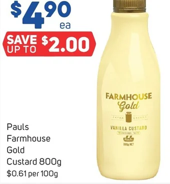 Foodland Pauls Farmhouse Gold Custard 800g offer