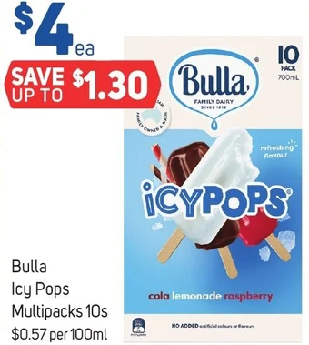 Foodland Bulla Icy Pops Multipacks 10s offer