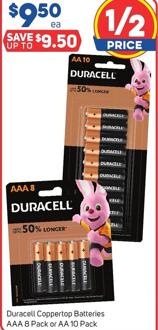 Foodland Duracell Coppertop Batteries AAA 8 Pack or AA 10 Pack offer