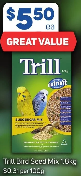 Foodland Trill Bird Seed Mix 1.8kg offer