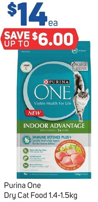 Foodland Purina One Dry Cat Food 1.4-1.5kg offer