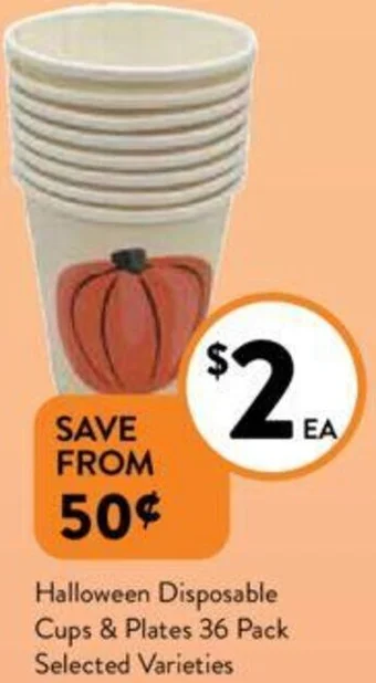 Foodworks Halloween Disposable Cups & Plates 36 Pack offer