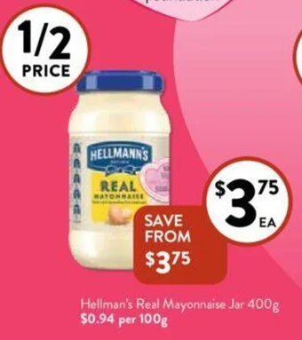 Foodworks Hellman's Real Mayonnaise Jar 400g offer