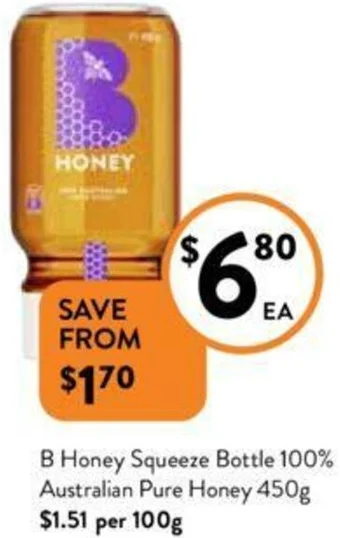 Foodworks B Honey Squeeze Bottle 100% Australian Pure Honey 450g offer