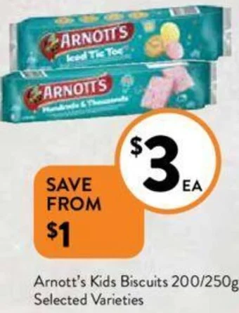 Foodworks Arnott's Kids Biscuits 200/250g offer