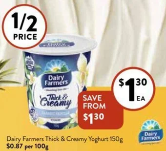 Foodworks Dairy Farmers Thick & Creamy Yoghurt 150g offer