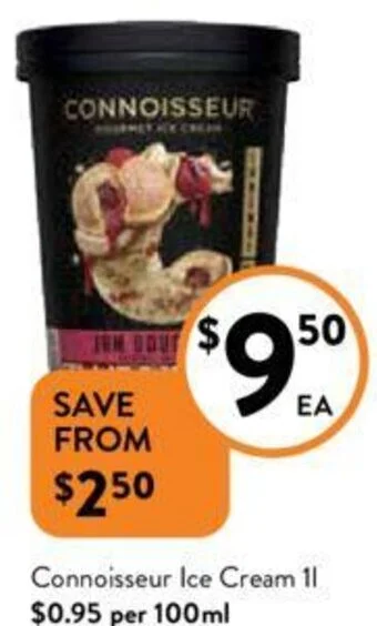 Foodworks Connoisseur Ice Cream 1L offer