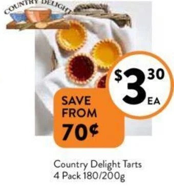 Country Delight Tarts 4 Pack 180/200g