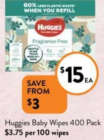 Foodworks Huggies Baby Wipes 400 Pack offer