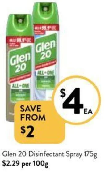 Foodworks Glen 20 Disinfectant Spray 175g offer