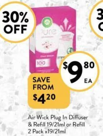 Foodworks Air Wick Plug In Diffuser & Refill 19/21ml or Refill 2 Pack x19/21ml offer