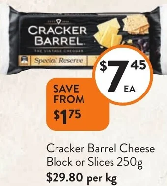 Foodworks Cracker Barrel Cheese Block or Slices 250g offer