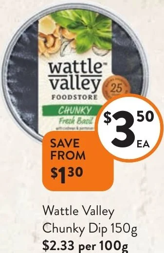 Foodworks Wattle Valley Chunky Dip 150g offer
