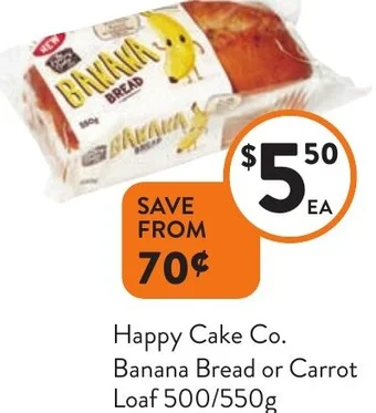 Foodworks Happy Cake Co. Banana Bread or Carrot Loaf 500/550g offer