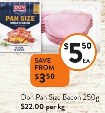 Foodworks Don Pan Size Bacon 250g offer
