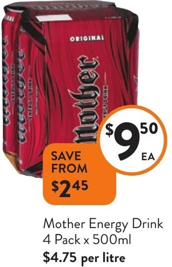 Foodworks Mother Energy Drink 4 Pack x 500ml offer