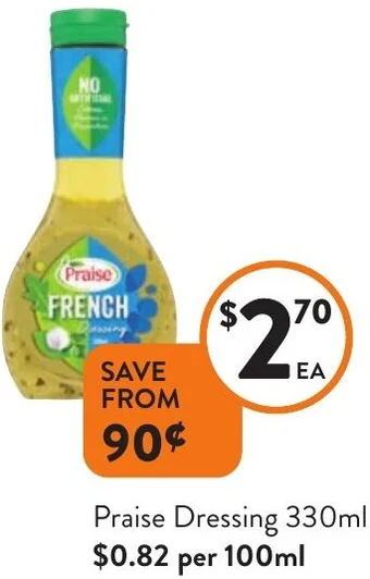 Foodworks Praise Dressing 330ml offer