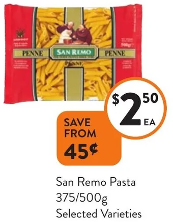 Foodworks San Remo Pasta 375/500g offer