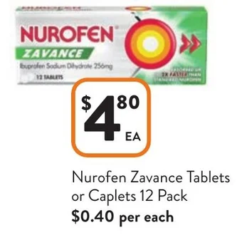 Foodworks Nurofen Zavance Tablets or Caplets 12 Pack offer