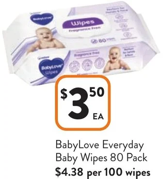 Foodworks BabyLove Everyday Baby Wipes 80 Pack offer