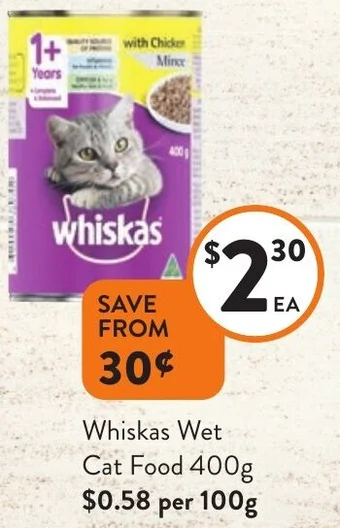 Foodworks Whiskas Wet Cat Food 400g offer