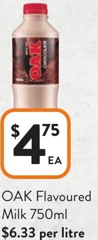 Foodworks OAK Flavoured Milk 750ml offer