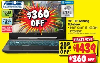 JB Hi-Fi ASUS 15" TUF Gaming Notebook offer