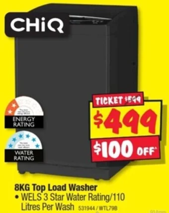 JB Hi-Fi CHIQ 8KG Top Load Washer offer