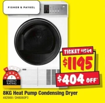 FISHER & PAYKEL 8KG Heat Pump Condensing Dryer