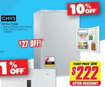 The Good Guys CHIQ 90L Bar Fridge offer