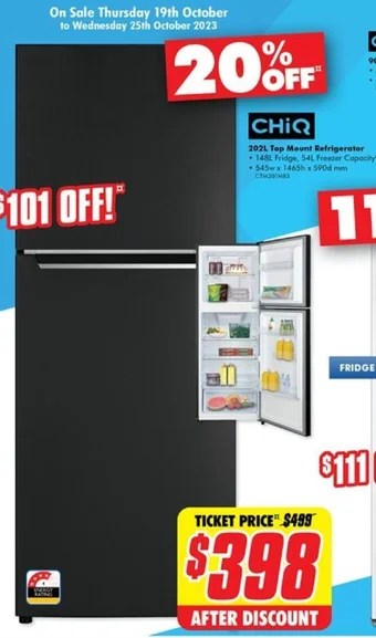The Good Guys CHIQ 202L Top Mount Refrigerator offer