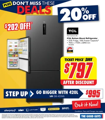 The Good Guys TCL 416L Bottom Mount Refrigerator offer