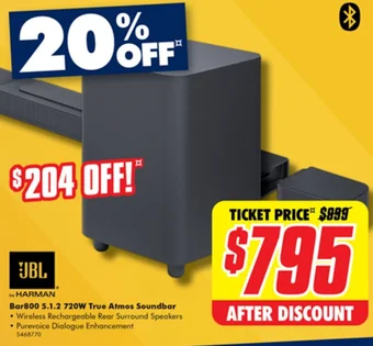 The Good Guys JBL Bar800 5.1.2 720W True Atmos Soundbar offer