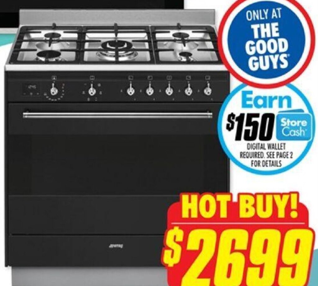 smeg 90cm Dual Fuel Upright Cooker offer at The Good Guys
