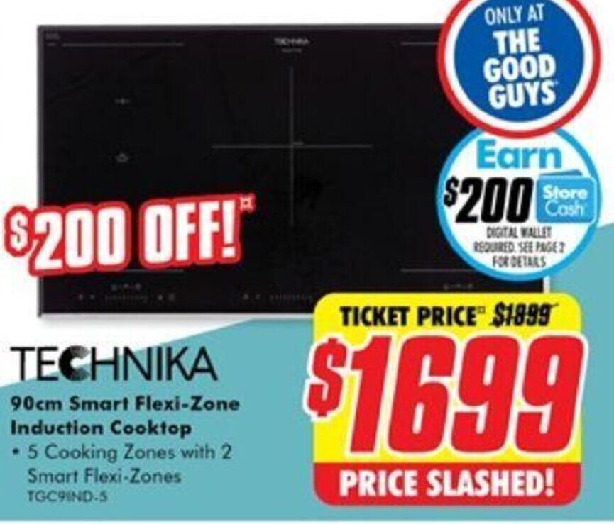 TECHNIKA 90cm Smart FlexiZone Induction Cooktop offer at The Good Guys