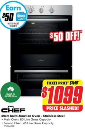 The Good Guys CHEF 60cm Multi-function Oven - Stainless Steel offer